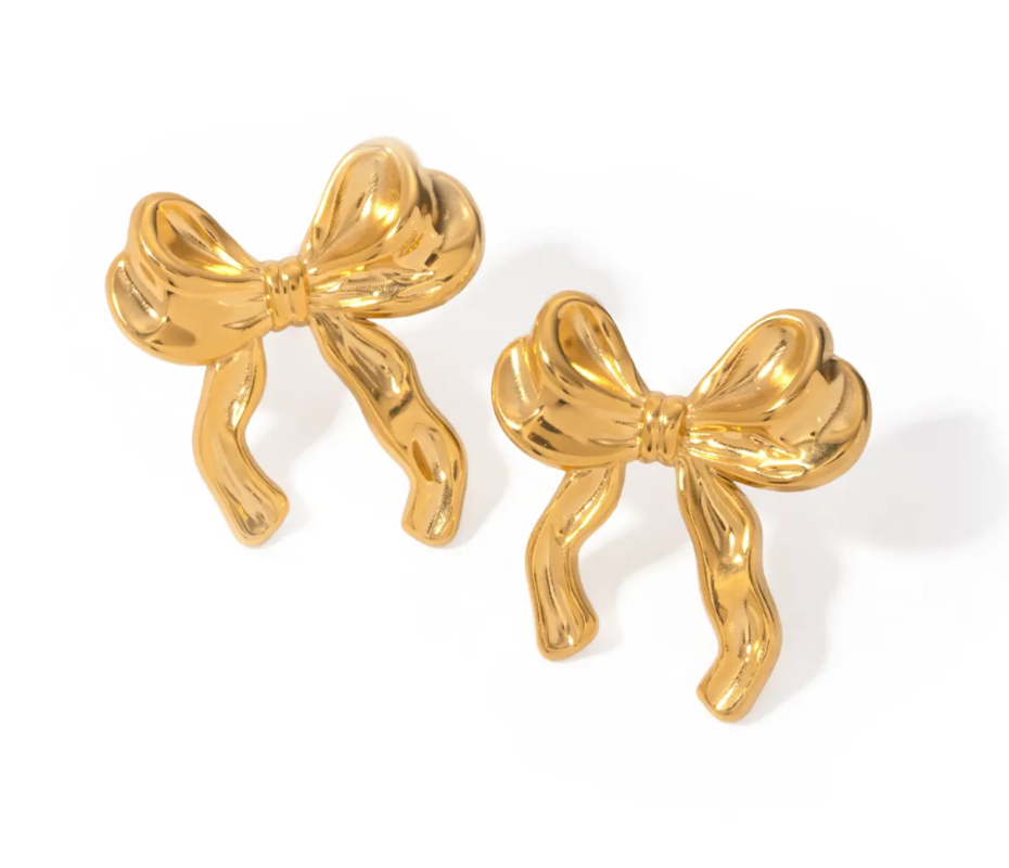 Elegant Gold-Plated Bow Knot Earrings – Vintage Statement Studs